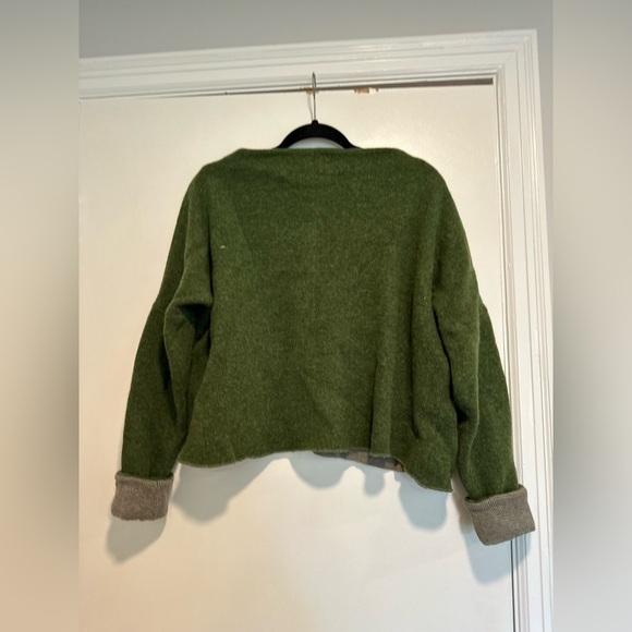 Women’s XL Stapf  Tirol Green Wool Boxy oversized Sweater. waffle knit interior - Picture 3 of 12